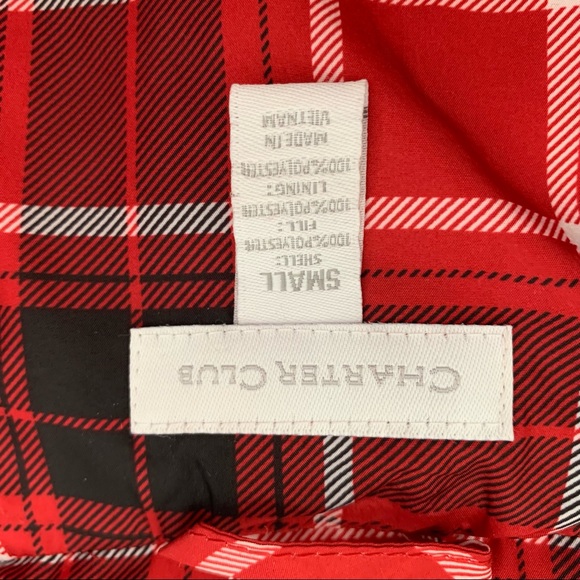 CHARTER CLUB red plaid puffer vest size S with gold zipper and pocket snaps - Picture 7 of 14